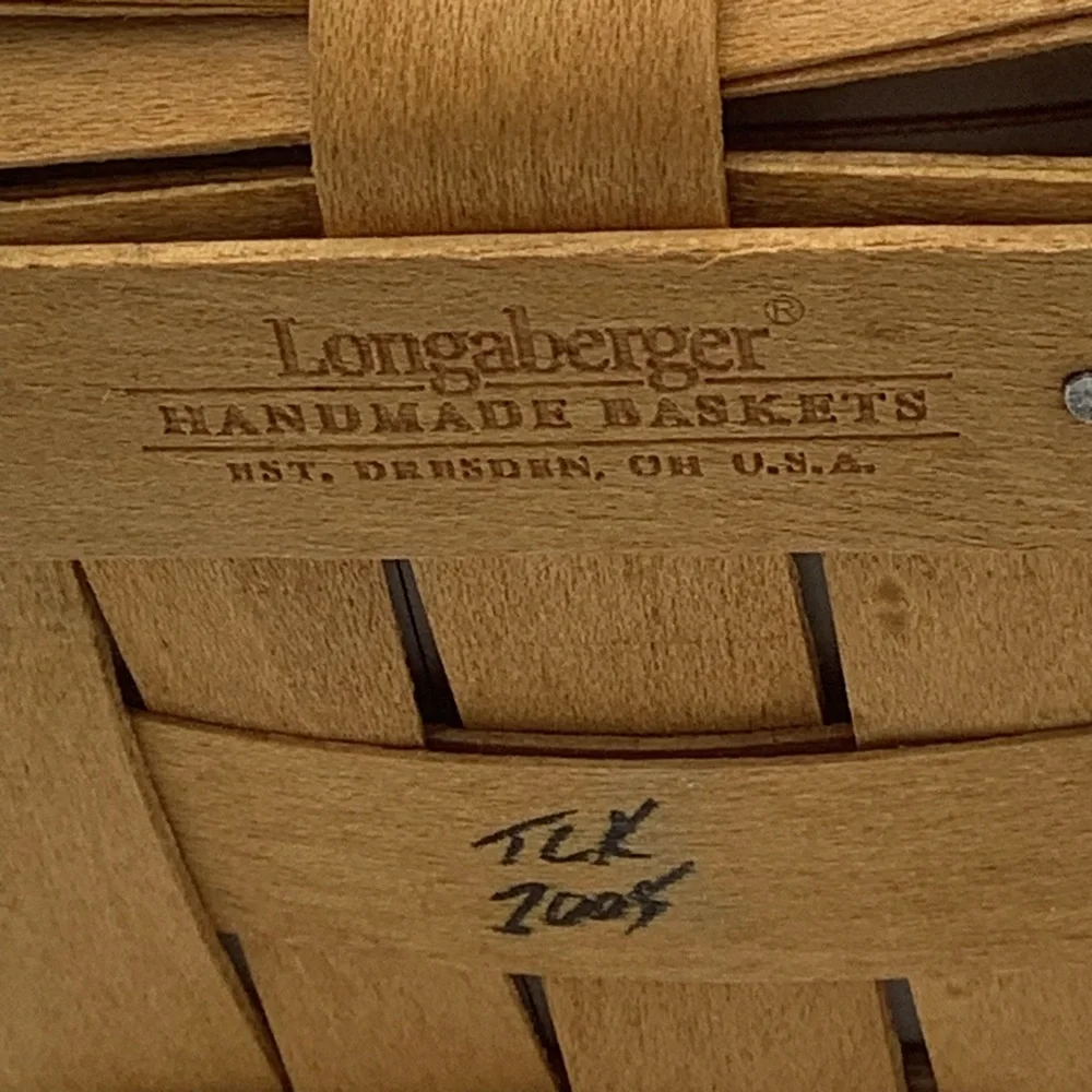 2005 Longaberger Square Handled Basket with Green Fabric and Plastic Liners